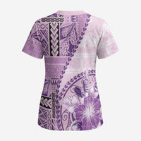 Samoa Siapo Elegant Scrub Top Hibiscus Violet Motifs - Polynesian Pride