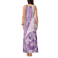 Samoa Siapo Elegant Tank Maxi Dress Hibiscus Violet Motifs - Polynesian Pride