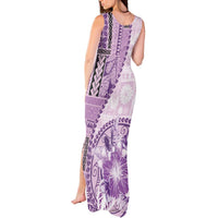 Samoa Siapo Elegant Tank Maxi Dress Hibiscus Violet Motifs - Polynesian Pride