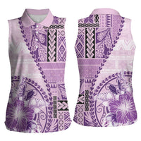 Samoa Siapo Elegant Women Sleeveless Polo Shirt Hibiscus Violet Motifs LT05 - Polynesian Pride