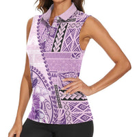 Samoa Siapo Elegant Women Sleeveless Polo Shirt Hibiscus Violet Motifs LT05 - Polynesian Pride
