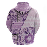 Samoa Siapo Elegant Zip Hoodie Hibiscus Violet Motifs - Polynesian Pride