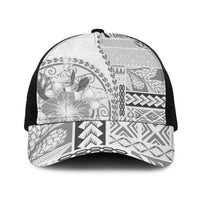 Samoa Siapo Elegant Baseball Net Cap Hibiscus White Motifs LT05 One Size Black White - Polynesian Pride