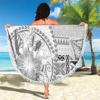 Samoa Siapo Elegant Beach Blanket Hibiscus White Motifs - Polynesian Pride