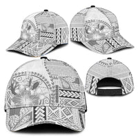 Samoa Siapo Elegant Classic Cap Hibiscus White Motifs LT05 - Polynesian Pride