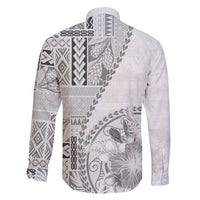 Samoa Siapo Elegant Family Matching Long Sleeve Bodycon Dress and Hawaiian Shirt Hibiscus White Motifs - Polynesian Pride