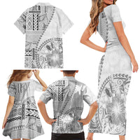 Samoa Siapo Elegant Family Matching Short Sleeve Bodycon Dress and Hawaiian Shirt Hibiscus White Motifs - Polynesian Pride