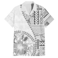 Samoa Siapo Elegant Family Matching Short Sleeve Bodycon Dress and Hawaiian Shirt Hibiscus White Motifs - Polynesian Pride