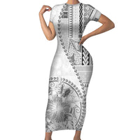 Samoa Siapo Elegant Family Matching Short Sleeve Bodycon Dress and Hawaiian Shirt Hibiscus White Motifs - Polynesian Pride