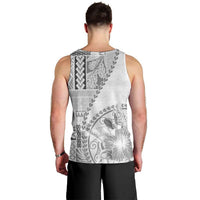 Samoa Siapo Elegant Men Tank Top Hibiscus White Motifs - Polynesian Pride