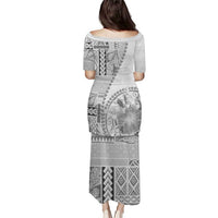 Samoa Siapo Elegant Puletasi Hibiscus White Motifs - Polynesian Pride