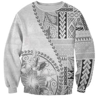 Samoa Siapo Elegant Sweatshirt Hibiscus White Motifs - Polynesian Pride