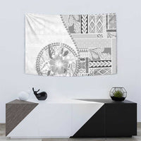Samoa Siapo Elegant Tapestry Hibiscus White Motifs - Polynesian Pride
