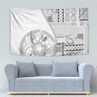 Samoa Siapo Elegant Tapestry Hibiscus White Motifs - Polynesian Pride