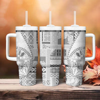 Samoa Siapo Elegant Tumbler With Handle Hibiscus White Motifs - Polynesian Pride
