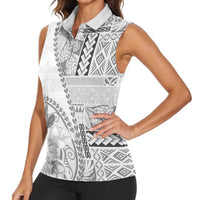 Samoa Siapo Elegant Women Sleeveless Polo Shirt Hibiscus White Motifs LT05 - Polynesian Pride