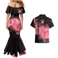 Personalized Breast Cancer Couples Matching Mermaid Dress and Hawaiian Shirt Survivor Polynesian Ribbon Butterfly LT05 - Polynesian Pride