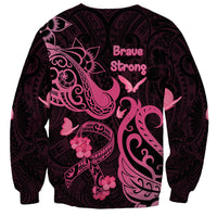 Breast Cancer Awareness Sweatshirt Ribbon Polynesian Pattern Black Version LT05 - Polynesian Pride