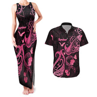 Personalized Breast Cancer Awareness Couples Matching Tank Maxi Dress and Hawaiian Shirt Ribbon Polynesian Pattern Black Version LT05 Black - Polynesian Pride