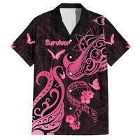 Personalized Breast Cancer Awareness Family Matching Mermaid Dress and Hawaiian Shirt Ribbon Polynesian Pattern Black Version LT05 Dad's Shirt - Short Sleeve Black - Polynesian Pride