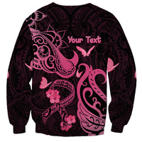 Personalized Breast Cancer Awareness Sweatshirt Ribbon Polynesian Pattern Black Version LT05 - Polynesian Pride