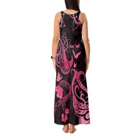 Personalized Breast Cancer Awareness Tank Maxi Dress Ribbon Polynesian Pattern Black Version LT05 - Polynesian Pride