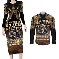 Polynesia Veterans Day Couples Matching Long Sleeve Bodycon Dress and Long Sleeve Button Shirt Thank You Veterans Polynesian Pattern