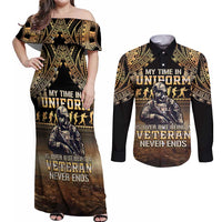 Polynesia Veterans Day Couples Matching Off Shoulder Maxi Dress and Long Sleeve Button Shirt Thank You Veterans Polynesian Pattern
