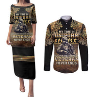 Polynesia Veterans Day Couples Matching Puletasi and Long Sleeve Button Shirt Thank You Veterans Polynesian Pattern