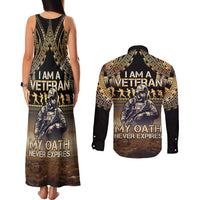 Polynesia Veterans Day Couples Matching Tank Maxi Dress and Long Sleeve Button Shirt Thank You Veterans Polynesian Pattern