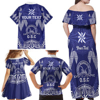 Personalised Queen Salote College Centenary Family Matching Off Shoulder Maxi Dress and Hawaiian Shirt Tongan Kupesi Pattern - Polynesian Pride