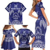 Personalised Queen Salote College Centenary Family Matching Short Sleeve Bodycon Dress and Hawaiian Shirt Tongan Kupesi Pattern - Polynesian Pride