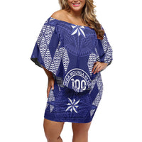 Personalised Queen Salote College Centenary Off Shoulder Short Dress Tongan Kupesi Pattern - Polynesian Pride