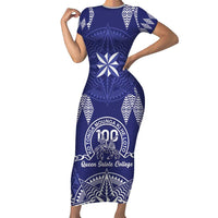 Personalised Queen Salote College Centenary Short Sleeve Bodycon Dress Tongan Kupesi Pattern - Polynesian Pride