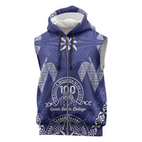 Personalised Queen Salote College Centenary Sleeveless Zip Hoodie Tongan Kupesi Pattern LT05 Navy - Polynesian Pride