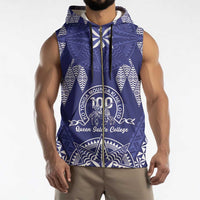 Personalised Queen Salote College Centenary Sleeveless Zip Hoodie Tongan Kupesi Pattern LT05 - Polynesian Pride