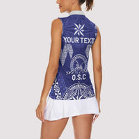 Personalised Queen Salote College Centenary Women Sleeveless Polo Shirt Tongan Kupesi Pattern - Polynesian Pride