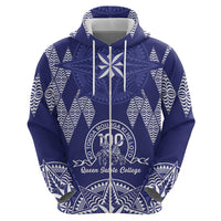 Personalised Queen Salote College Centenary Zip Hoodie Tongan Kupesi Pattern - Polynesian Pride