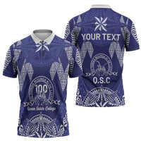 Personalised Queen Salote College Centenary Zipper Polo Shirt Tongan Kupesi Pattern - Polynesian Pride