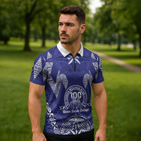Personalised Queen Salote College Centenary Zipper Polo Shirt Tongan Kupesi Pattern - Polynesian Pride