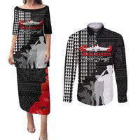 Pearl Harbor Remembrance Day Couples Matching Puletasi Dress and Long Sleeve Button Shirt USS Arizona In Memory With Polynesian Pattern LT05 Black - Polynesian Pride