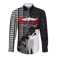Pearl Harbor Remembrance Day Long Sleeve Button Shirt USS Arizona In Memory With Polynesian Pattern LT05 Unisex Black - Polynesian Pride