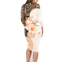 Fiji Family Matching Long Sleeve Bodycon Dress and Hawaiian Shirt Masi Tapa Pattern Brown LT05 - Polynesian Pride