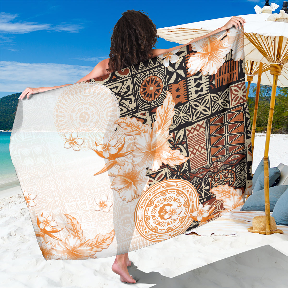 Fiji Sarong Masi Tapa Pattern Brown LT05 One Size 44 x 66 inches Brown - Polynesian Pride
