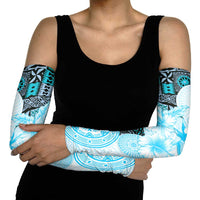 Fiji Arm Sleeves Masi Tapa Pattern Blue - Polynesian Pride