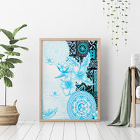 Fiji Canvas Wall Art Masi Tapa Pattern Blue LT05 - Polynesian Pride