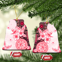 Fiji Ceramic Ornament Masi Tapa Pattern Red LT05 Bell Flake Red - Polynesian Pride