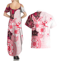 Fiji Couples Matching Summer Maxi Dress and Hawaiian Shirt Masi Tapa Pattern Red LT05 - Polynesian Pride