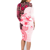 Fiji Family Matching Long Sleeve Bodycon Dress and Hawaiian Shirt Masi Tapa Pattern Red LT05 - Polynesian Pride