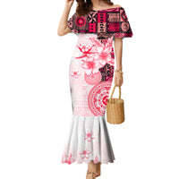 Fiji Family Matching Mermaid Dress and Hawaiian Shirt Masi Tapa Pattern Red LT05 Mom's Dress Red - Polynesian Pride